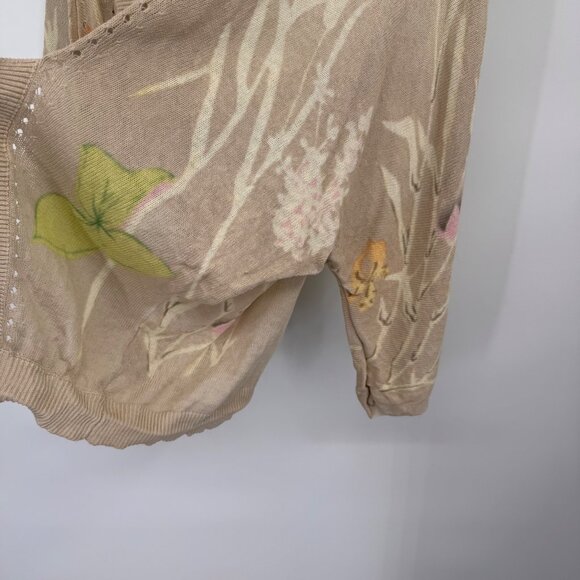 Anthropologie Moth Gossamer Pond Koi Frog Linen Cardigan sweater size large - Picture 6 of 12